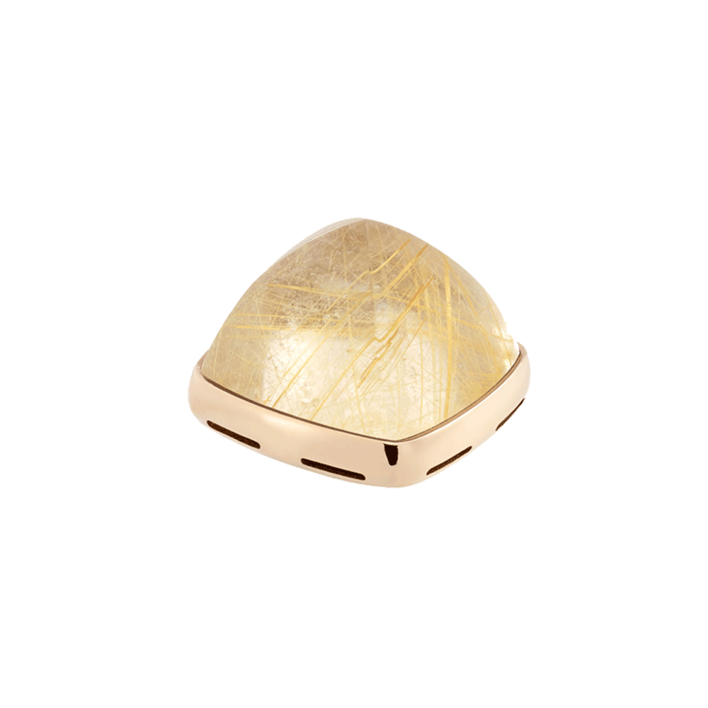 18k黄金底座黄色金红石发晶凸圆形宝石